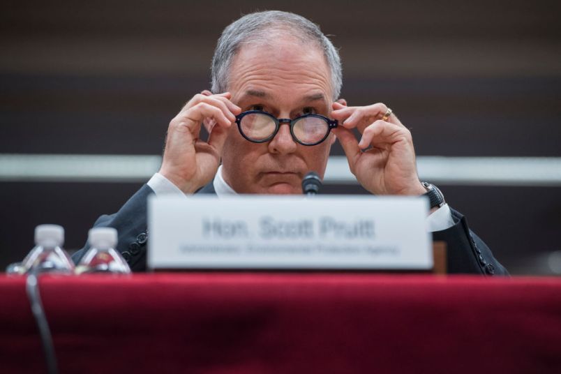 UNITED STATES - MAY 16: Environmental Protection Agency Administrator Scott Pruitt testifies during a Senate Appropriations Interior, Environment, and Related Agencies Subcommittee hearing in Dirksen Building on the proposed FY2019 budget for the EPA on May 16, 2018. (Photo By Tom Williams/CQ Roll Call)