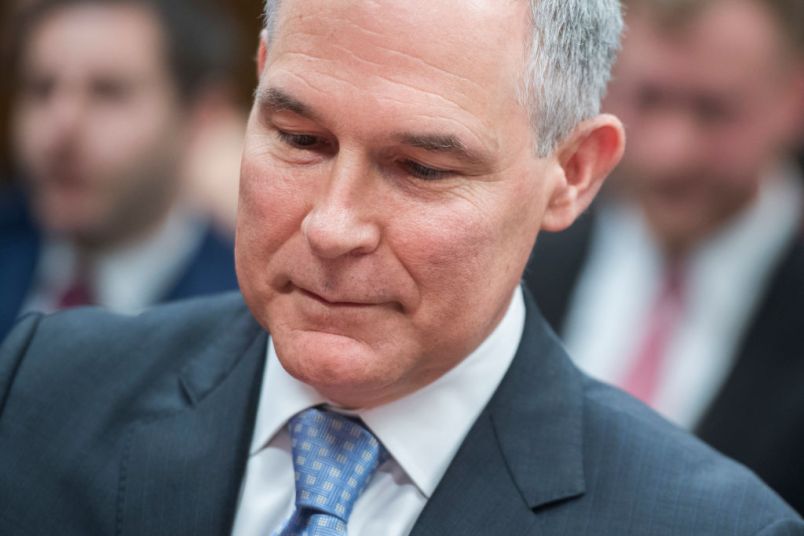 UNITED STATES - MAY 16: Environmental Protection Agency Administrator Scott Pruitt testifies during a Senate Appropriations Interior, Environment, and Related Agencies Subcommittee hearing in Dirksen Building on the proposed FY2019 budget for the EPA on May 16, 2018. (Photo By Tom Williams/CQ Roll Call)