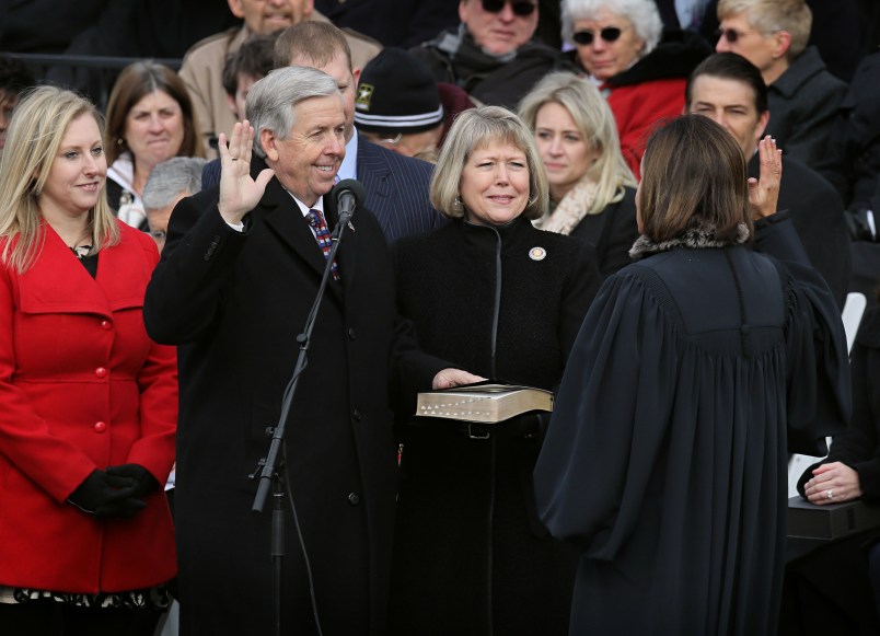 Mike Parson is sworn in as Missouri Lieutenant Governor during inauguration ceremonies in Jefferson City, Mo., on January 9, 2017. Parson will take over for Gov. Eric Greitens, who resigned on Tuesday, May 29, 2018. (David Carson/St. Louis Post-Dispatch/TNS)