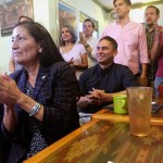New Mexico's Democratic nominee to U.S. Congress, Debra Haaland, left, applauds at a celebratory breakfast in Albuquerque, N.M., on Wednesday, June 6, 2018, seated alongside state Sen. Howie Morales, who was nominated to run for lieutenant governor in the fall general election. Tuesday's primary elections upended the political landscape in New Mexico by setting up general-election showdowns between women in two open congressional seats and casting aside an incumbent Democratic state lawmaker who is embroiled sexual harassment accusations.(AP Photo/Morgan Lee)