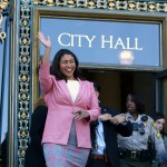 London Breed waves before speaking to reporters outside of City Hall in San Francisco, Wednesday, June 13, 2018. Breed was poised to become the first African-American woman to lead San Francisco following a hard-fought campaign when former state senator Mark Leno conceded and congratulated her Wednesday, more than a week after the election. (AP Photo/Lorin Eleni Gill)