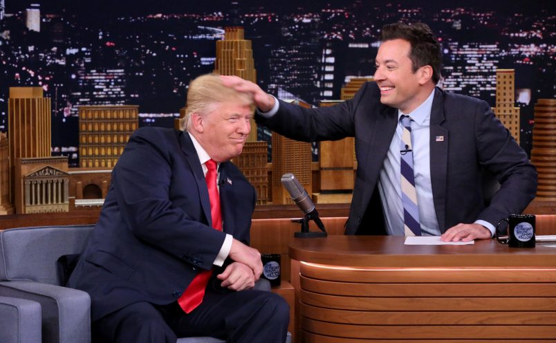THE TONIGHT SHOW STARRING JIMMY FALLON -- Episode 0534 -- Pictured: (l-r) Donald Trump during an interview with host Jimmy Fallon on September 15, 2016 -- (Photo by: Andrew Lipovsky/NBC)