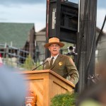 Yellowstone National Park Superintendent Dan Wenk speaks at the National Park Service centennial celebration in Gardiner, Montana.