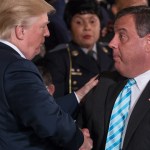 President Donald Trump shakes hands with Chris Christie, governor of New Jersey, after he signed the presidential memorandum addressing the opioid crisis, in the East Room of the White House, on Thursday October 26th, 2017. (Photo by Cheriss May/NurPhoto)
