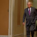 WASHINGTON D.C., Feb. 9, 2018 -- U.S. Senate Majority Leader Mitch McConnel walks out the Senate Chamber on Capitol Hill in Washington D.C., the United States, on Feb. 8, 2018. The U.S. government is shutting down at midnight as the Senate went into recess and missed a midnight deadline to pass a short-term funding bill. (Xinhua/Ting Shen)