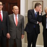 U.S. President Donald Trump signs the 'Section 232 Proclamations' on steel and aluinum imports in Roosevelt Room the the White House March 8, 2018 in Washington, DC. Trump announced a week earlier that he will put a 25-percent tarriff on steel and a 10-percent tarriff on alumninum.
