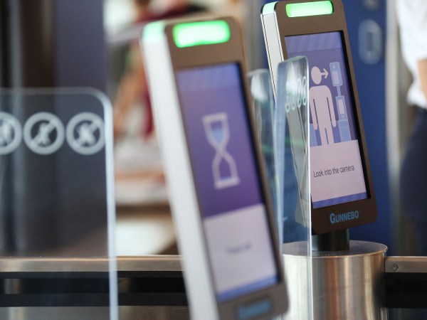 A biometric facial recognition screening machine in a British Airways international gate on Tuesday, April 24, 2018 at the Orlando International Airport. (Ricardo Ramirez Buxeda/Orlando Sentinel/TNS)