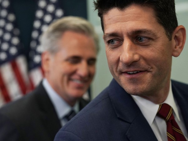 WASHINGTON, DC - MAY 22:  U.S. Speaker of the House Rep. Paul Ryan (R-WI) (R) leaves with House Majority Leader Rep. Kevin McCarthy (R-CA) (L) after a post House Republican Conference meeting news briefing May 22, 2018 on Capitol Hill in Washington, DC. House GOPs gathered for a conference meeting to discuss Republican agenda.  (Photo by Alex Wong/Getty Images)