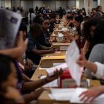 NORWALK, CA - JUNE 5,  2018:  Ballot inspectors check ballots for any damage before they are counted at the LA County Registrar-Recorder office on June 5, 2018 in Norwalk, California.(Gina Ferazzi/Los AngelesTimes)