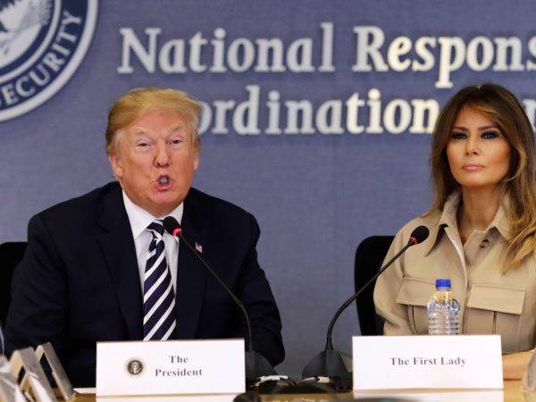 WASHINGTON, DC - JUNE 6: (AFP OUT) U.S. President Donald Trump and First Lady Melania Trump attend the 2018 Hurricane Briefing at the Federal Emergency Management Agency Headquarters (FEMA) on June 6, 2018 in Washington, DC. (Photo by Yuri Gripas - Pool/Getty Images)