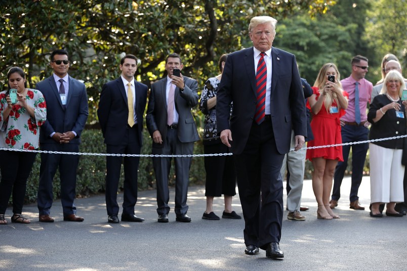 U.S. President Donald Trump departs the White House June 8, 2018 in Washington, DC. Trump is traveling to Canada to attend the G7 summit before heading to Singapore on Saturday for a planned U.S.-North Korea summit.