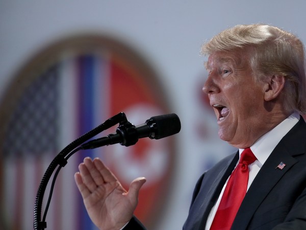 on June 12, 2018 in Singapore. The historic meeting between U.S. President Donald Trump and North Korean leader Kim Jong-un has been scheduled for June 12 in Singapore as both leaders arrived in the Southeast Asian city-state on Sunday ahead of the landmark summit.