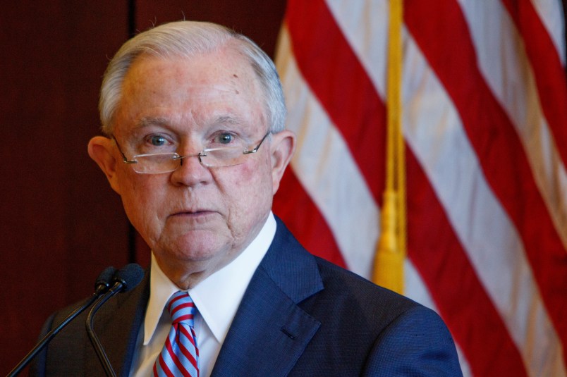 SCRANTON, PA, UNITED STATES - 2018/06/15: Attorney General Jeff Sessions delivers remarks on immigration and law enforcement actions to cadets from Lackwanna College Police Academy. (Photo by Michael Candelori/Pacific Press/LightRocket via Getty Images)
