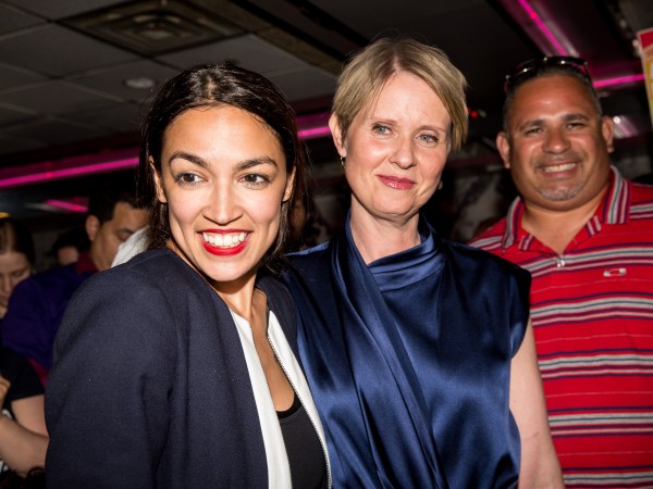 NEW YORK, NY - JUNE 26: Progressive challenger Alexandria Ocasio-Cortez is joined by New York gubenatorial candidate Cynthia Nixon at her victory party in the Bronx after upsetting incumbent Democratic Representative Joseph Crowly on June 26, 2018 in New York City. (Photo by Scott Heins/Getty Images)