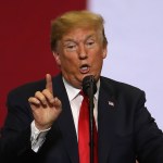 U.S. president Donald Trump speaks to supporters during a campaign rally at Scheels Arena on June 27, 2018 in Fargo, North Dakota. President Trump held a campaign style "Make America Great Again" rally in Fargo, North Dakota with thousands in attendance.