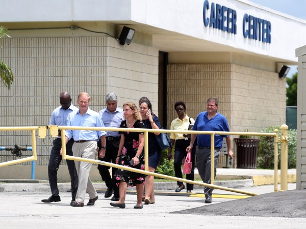 Fla. Rep. Kionne McGhee, Sen. Bill Nelson and Congresswoman Debbie Wasserman Schultz are denied entry into the Homestead Temporary Shelter for Unaccompanied Children on June 19, 2018 in Homestead, Fla. According to recent reports, there are about 1,000 migrant children currently being held at the Homestead facility, some of whom were separted from their families at the border and others who were unaccompanied minors. (Susan Stocker/Sun SEntinel/TNS)