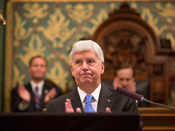 Michigan Gov. Rick Snyder delivers his State of the State in the House of Representatives Chamber on Jan. 23, 2018, at the State Capitol in Lansing, Mich. (Junfu Han/Detroit Free Press/TNS)