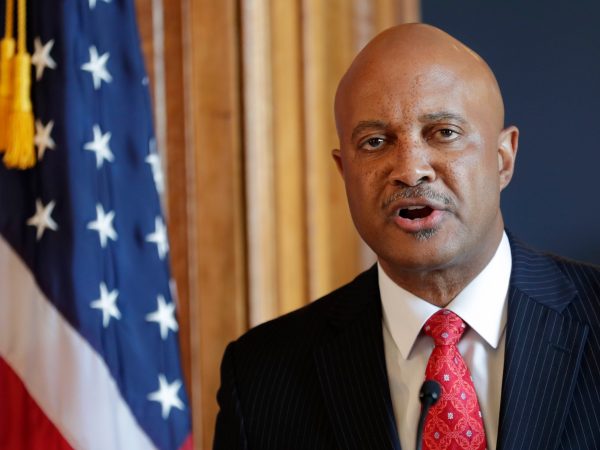 Indiana Attorney General Curtis Hill speaks during a press conference at the Statehouse in Indianapolis Monday, July 9, 2018, about calls for him to resign amid allegations that he inappropriately touched a state lawmaker and several other women.   (AP Photo/Michael Conroy)