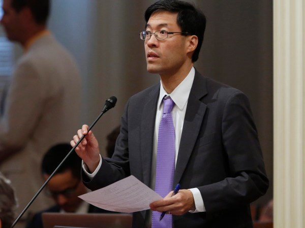 State Sen. Richard Pan, D-Elk Grove, urged lawmakers to approve his measure that would ban smoking within 250 feet of youth sporting events, Thursday, May 26, 2016, in Sacramento, Calif. The bill, SB977, proposed by 8th grade students at an Elk Grove school, was approved by a 32-5 vote and sent to the Assembly.(AP Photo/Rich Pedroncelli)