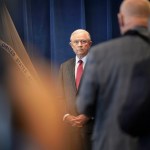 PORTLAND, ME - JULY 13: U.S. Attorney General Jeff Sessions speaks to local law enforcement officers at the United States Attorney's Office in Portland on Friday, July 13, 2018. (Staff photo by Gregory Rec/Staff Photographer)