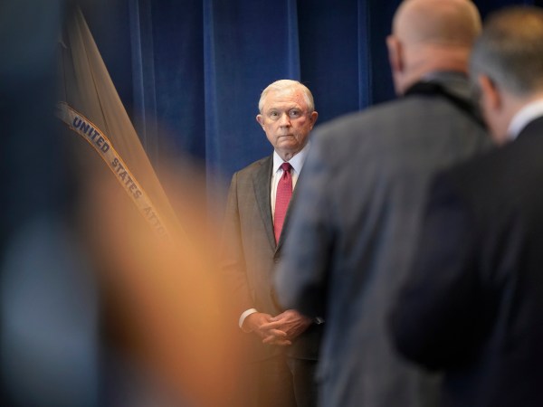 PORTLAND, ME - JULY 13: U.S. Attorney General Jeff Sessions speaks to local law enforcement officers at the United States Attorney's Office in Portland on Friday, July 13, 2018. (Staff photo by Gregory Rec/Staff Photographer)