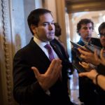 UNITED STATES - JULY 17: Sen. Marco Rubio, R-Fla., talks with reporters after the Senate Policy luncheons in the Capitol on July 17, 2018. (Photo By Tom Williams/CQ Roll Call)