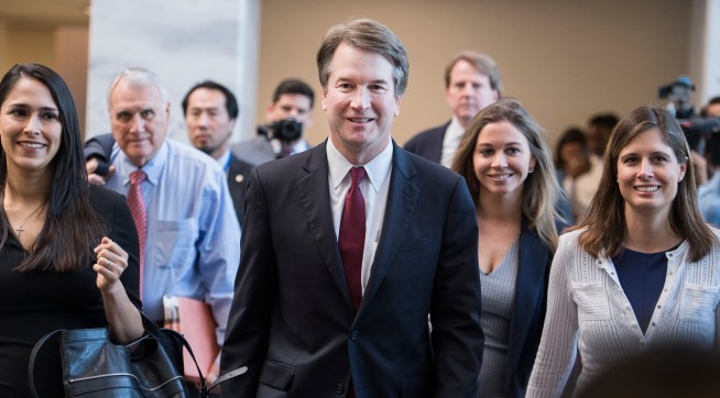 UNITED STATES - JULY 19: Supreme Court nominee Brett Kavanaugh, makes his way to a meeting with Sen. Dean Heller, R-Nev., in Hart Building on July 19, 2018. (Photo By Tom Williams/CQ Roll Call)