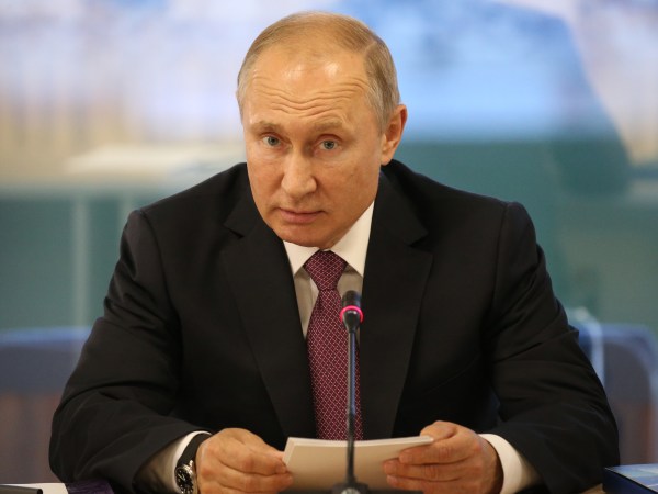 KALININGRAD, RUSSIA - JULY,20 (RUSSIA OUT) Russian President Vladimir Putin speeches during the Presidential Council Meeting in Kaliningrad Stadium in Kaliningrad, Russia, July,20,2018. Vladimir Putin is visiting Kaliningrad on Friday, to hold the Presidential Council on Sport and Physical Culture and to talk about the FIFA 2018 World Cup, that ended last week. (Photo by Mikhail Svetlov/Getty Images)