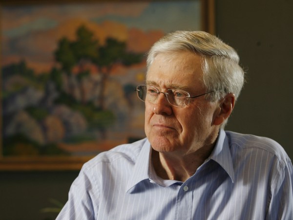 In this February 26, 2007 file photograph, Charles Koch, head of Koch Industries, talks passionately about his new book on Market Based Management. (Bo Rader/Wichita Eagle/MCT)