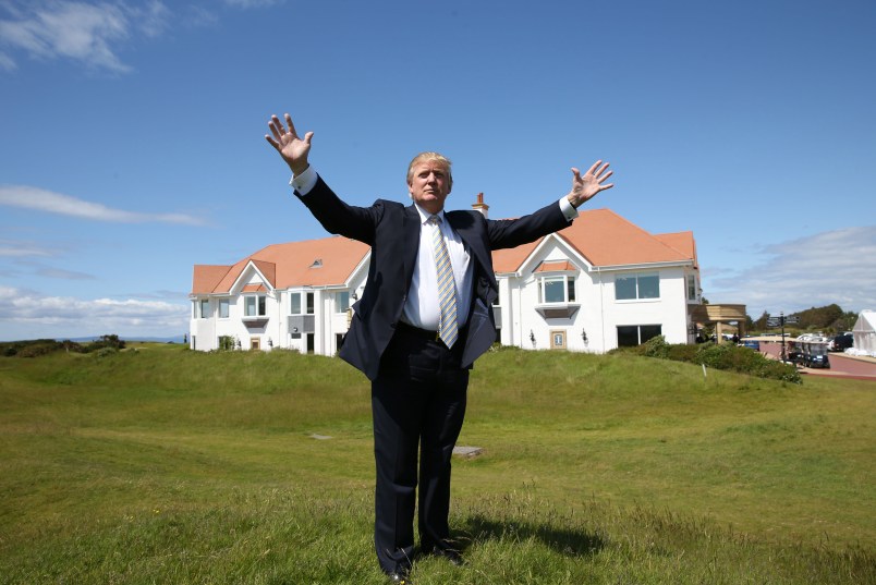 TURNBURRY, SCOTLAND - JUNE 08:  Donald Trump Visits Turnberry Golf Club, after its $10 Million refurbishment on June 8, 2015 in Turnberry, Scotland. (Photo by Ian MacNicol/Getty Images)