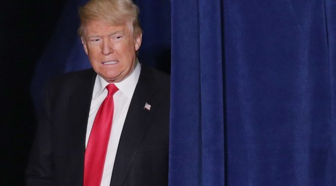 Republican presidential candidate Donald Trump delivers a speech about his vision for foreign policy at the Mayflower Hotel April 27, 2016 in Washington, DC. A real estate billionaire and reality television star, Trump beat his GOP challengers by double digits in Tuesday's presidential primaries in Pennsylvania, Maryland, Deleware, Rhode Island and Connecticut. 'I consider myself the presumptive nominee, absolutely,' Trump told supporters at the Trump Tower following yesterday's wins.