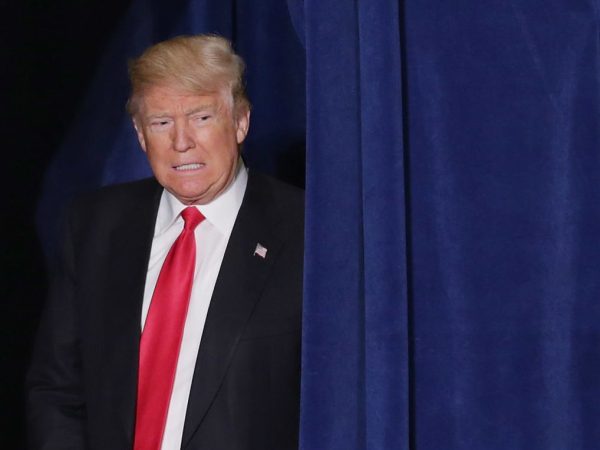 Republican presidential candidate Donald Trump delivers a speech about his vision for foreign policy at the Mayflower Hotel April 27, 2016 in Washington, DC. A real estate billionaire and reality television star, Trump beat his GOP challengers by double digits in Tuesday's presidential primaries in Pennsylvania, Maryland, Deleware, Rhode Island and Connecticut. 'I consider myself the presumptive nominee, absolutely,' Trump told supporters at the Trump Tower following yesterday's wins.
