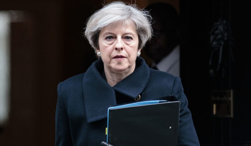 Prime Minister Theresa May leaves Downing Street on March 23, 2017 in London, England. The British Prime Minister Theresa May spoke last night after a terrorist attack took place in Westminster, saying Parliament would meet as normal today and "We will come together as normal".  PC Keith Palmer and three others lost their lives in the attack and the perpetrator was shot dead by police. *** Local Caption *** Theresa May