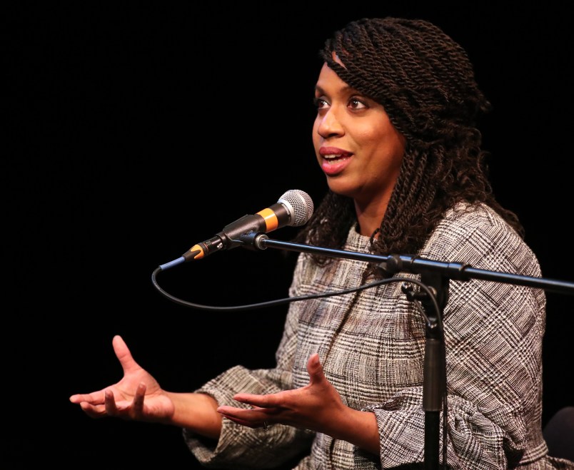 Boston MA 4/3/18 Councilor Ayanna Pressley speaking at a congressional forum in the Greene Theater at Emerson College. (photo by Matthew J. Lee/Globe staff)topic: 05capuanopressley(2)reporter: