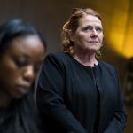 UNITED STATES - JUNE 5: Sen. Heidi Heitkamp, D-N.D., right, and Dr. Nadine Burke Harris, founder and CEO of the Center for Youth Wellness, attend a briefing in Dirksen Building on "substance use and childhood trauma," on June 5, 2018. (Photo By Tom Williams/CQ Roll Call)
