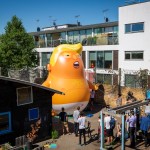 The Trump Baby sitting team give the six metre high inflatable TrumpBaby his first London outing inside the disused North London playground, Islington, London, United Kingdom. 26th June 2018. The plan, is to fly him above Parliament Square in Westminster when the real Trump, president of the United States arrives in the United Kingdom on the 13th of July 2018.  (photo by Andrew Aitchison / In pictures via Getty Images)