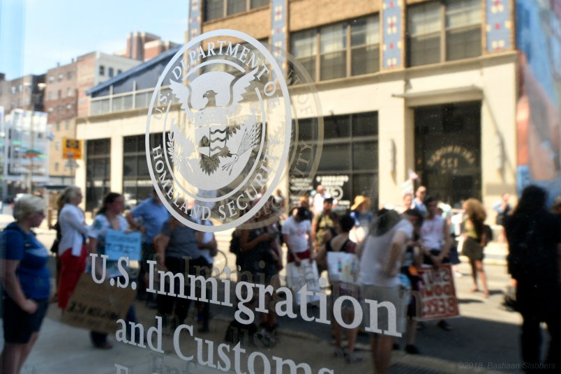 Group of protestors rallies at a local Dept of Homeland Security Immigration Field Office, in Philadelphia, PA, on June 30, 2018. Thousands participate in a rally earlier to protest the Trump's administration immigration policies and similar events are held around the nation. (Photo by Bastiaan Slabbers/NurPhoto)