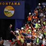 U.S. president Donald Trump greets supporters during a campaign rally at Four Seasons Arena on July 5, 2018 in Great Falls, Montana. President Trump held a campaign style 'Make America Great Again' rally in Great Falls, Montana with thousands in attendance.