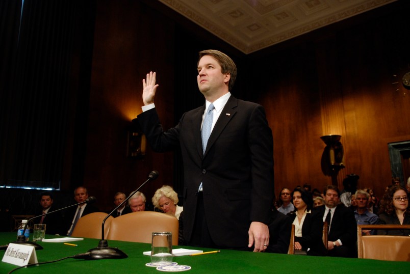 Brett Kavanaugh is sowrn-in at a Senate Judiciary Committee hearing on his nomination to be U. S. Circuit Judge for the Ninth Circuit.