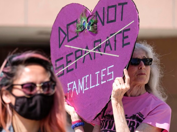 LOS ANGELES, July 2, 2018 -- People protest in front of a detention center of U.S. Immigration and Customs Enforcement in downtown Los Angeles, the United States, on July 2, 2018. Seventeen protesters were arrested when they rallied outside the detention center on Monday. (Xinhua/Zhao Hanrong)
