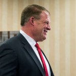 Glenn Jacobs reacts to early results predicting him Knox County Mayor at the Crowne Plaza on election day in Knox County Thursday, Aug. 2, 2018.