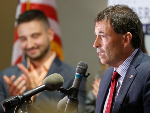 Troy Balderson, Republican candidate for Ohio’s 12th congressional district, speaks to a crowd of supporters during an election night party Tuesday, Aug. 7, 2018, in Newark, Ohio. (AP Photo/Jay LaPrete)