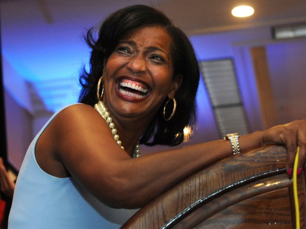 Jahana Hayes, Democratic candidate for the 5th Congressional District, and her supporters gather for primary election night Tuesday, August 14, 2018, at the Courtyard by Marriott Ballroom in Waterbury, Conn.(Erik Trautmann / Hearst Connecticut Media)