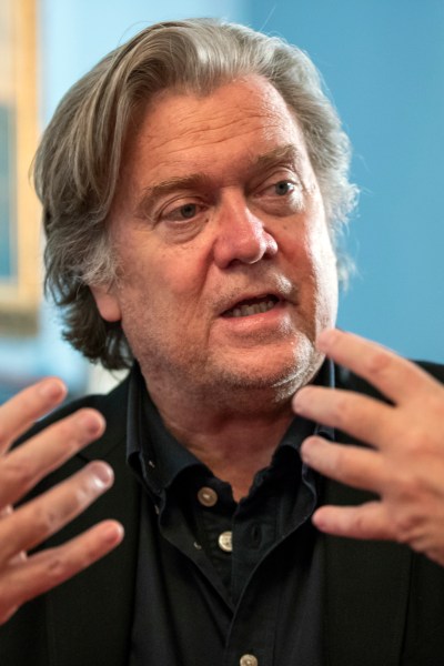 Steve Bannon, President Donald Trump's former chief strategist, talks about the approaching midterm election during an interview with The Associated Press, in Washington, Sunday, Aug. 19, 2018.  (AP Photo/J. Scott Applewhite)