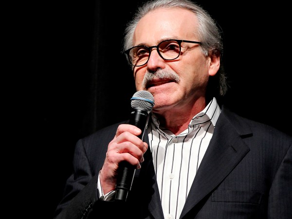 In this Jan. 31, 2014 photo David Pecker,  David Pecker, Chairman and CEO of American Media, addresses those attending the Shape & Men's Fitness Super Bowl Party in New York. The Aug. 21, 2018 plea deal reached by Donald Trump's former attorney Michael Cohen has laid bare a relationship between the president and Pecker, whose company publishes the National Enquirer. Besides detailing tabloid’s involvement in payoffs to porn star Stormy Daniels and Playboy Playmate Karen McDougal to keep quiet about alleged affairs with Trump, court papers showed how David Pecker, a longtime friend of the president, offered to help Trump stave off negative stories during the 2016 campaign. (AP Photo/Marion Curtis)