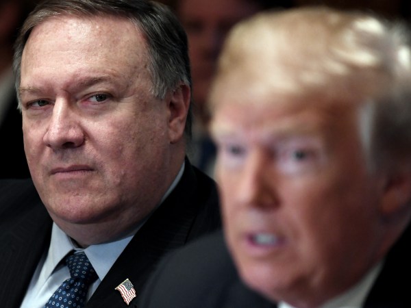 Secretary of State Mike Pompeo listens to President Trump during a cabinet meeting in the Cabinet Room of the White House, July 18, 2018 in Washington, DC. Photo by Olivier Douliery/ Abaca Press