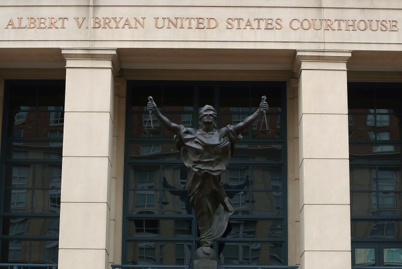 ALEXANDRIA, VA - JULY 23:  The Albert V. Bryan United States Courthouse where the trial of USA vs. Manafort will start on July 25th, on July 23, 2018 in Alexandria, Virginia.  (Photo by Mark Wilson/Getty Images)