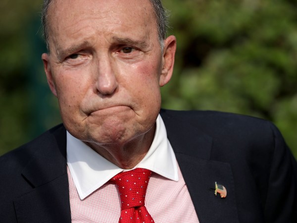 Director of the National Economic Council Larry Kudlow talks to journalists outside the White House West Wing August 16, 2018 in Washington, DC. Kudlow confirmed that trade talks with China will resume later this month and that the U.S. is close to a trade deal with Mexico.