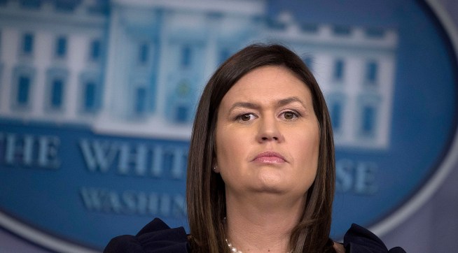 WASHINGTON, DC - AUGUST 22:  White House Press Secretary Sarah Huckabee Sanders conducts a news conference in the Brady Press Briefing Room at the White House August 22, 2018 in Washington, DC. On Tuesday President Donald Trump's former lawyer and fixer Michael Cohen addmitted in court that Mr. Trump directed him to break campaign finance laws by paying off two women who said they had sexual relationships with Mr. Trump at the same time that TrumpÕs former campaign chairman Paul Manafort was found guilty of eight counts of tax and bank fraud.  (Photo by Chip Somodevilla/Getty Images) *** Local Caption *** Sarah Huckabee Sanders