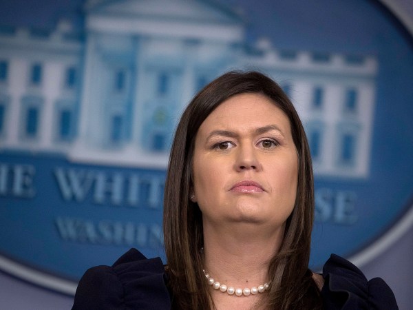WASHINGTON, DC - AUGUST 22:  White House Press Secretary Sarah Huckabee Sanders conducts a news conference in the Brady Press Briefing Room at the White House August 22, 2018 in Washington, DC. On Tuesday President Donald Trump's former lawyer and fixer Michael Cohen addmitted in court that Mr. Trump directed him to break campaign finance laws by paying off two women who said they had sexual relationships with Mr. Trump at the same time that TrumpÕs former campaign chairman Paul Manafort was found guilty of eight counts of tax and bank fraud.  (Photo by Chip Somodevilla/Getty Images) *** Local Caption *** Sarah Huckabee Sanders